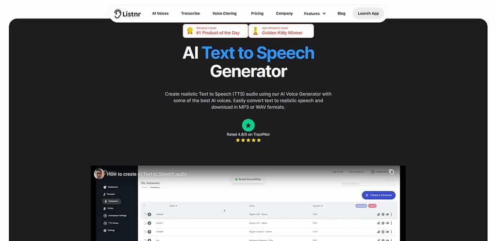 Listnr Generator głosów AI & Konwerter Text to Speech