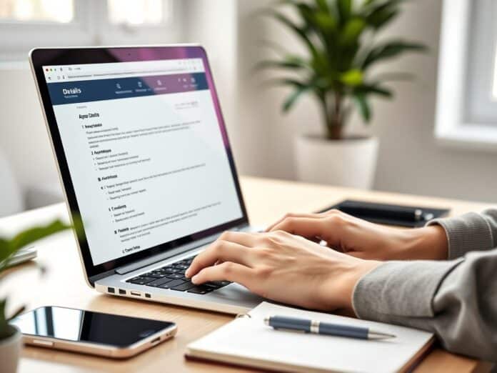 Osoba aktualizuje dane firmy na laptopie